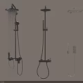Modern Wall Mounted Shower Systems With Handheld And Overhead Sprayers In Black Silver 3d model