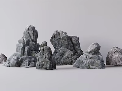 Natural Stone and Wood Decorative Items with Diverse Shapes and Textures 3d model