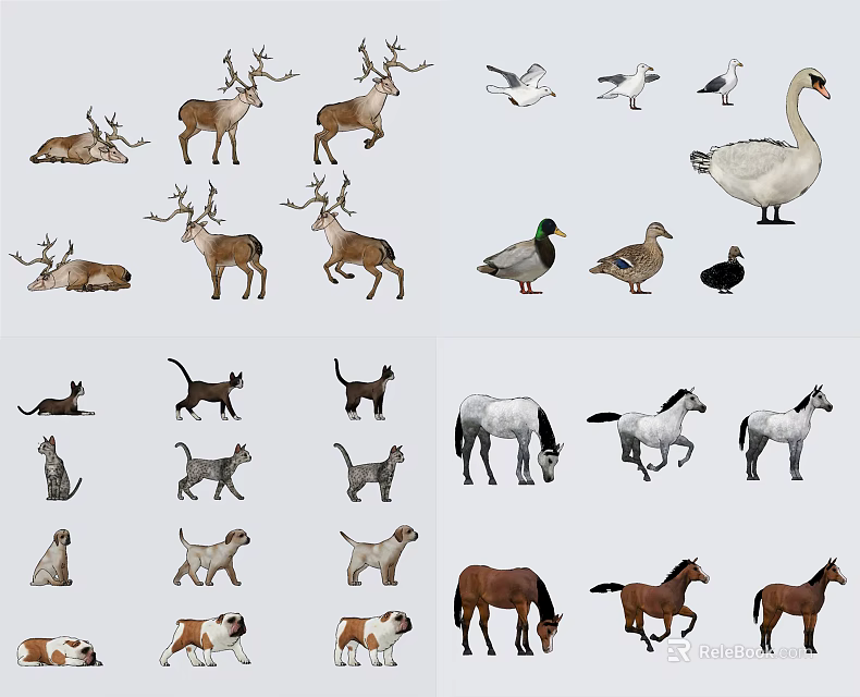 Reptile Presence Among Various Animals Like Deer Horses And Dogs In Scene 3d model 