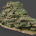 Natural Stacked Stone Covered With Green Moss On Earthy Sand Base For Rustic Decor