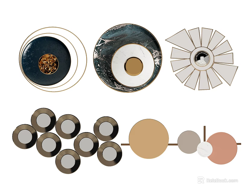 Modern Geometric Wall Decor With Circular Metal Frames And Abstract Shapes 3d model