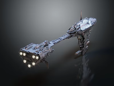 Futuristic Sci-Fi Spaceship 3D Model With Detailed Metallic Structure And Bright Lights 3d model