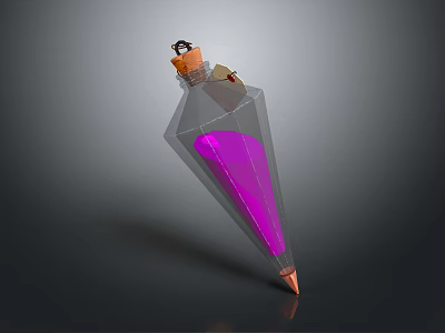 Transparent Conical Commercial Equipment With Purple Liquid And Cork Stopper 3d model