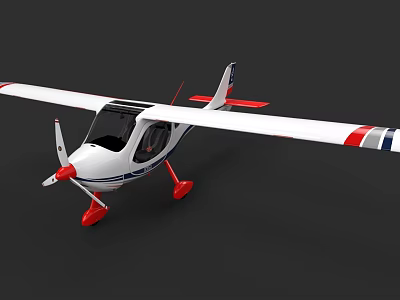 White Small Airplane With Red Propeller Landing Gear And Blue Stripes 3d model