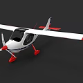 White Small Airplane With Red Propeller Landing Gear And Blue Stripes