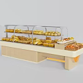 Modern Wooden Bakery Bread Display Shelf With Clear Glass Cover For Showcasing Various Fresh Breads