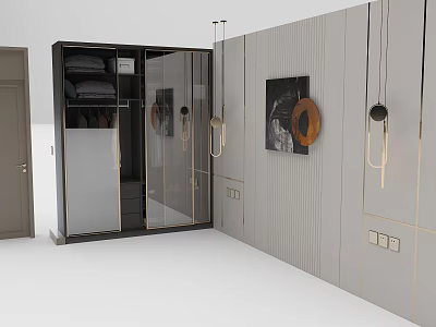 Elegant Modern Wardrobe Interior With Glass Door And Gray Luxury Design 3d model