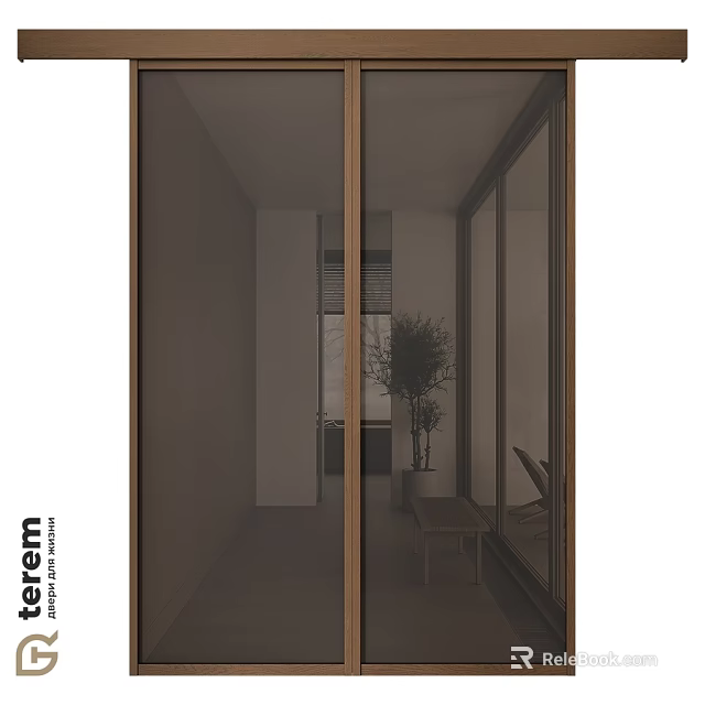 Modern Swing Door With Glass Panel And Wooden Frame For Home Interior 3d model 