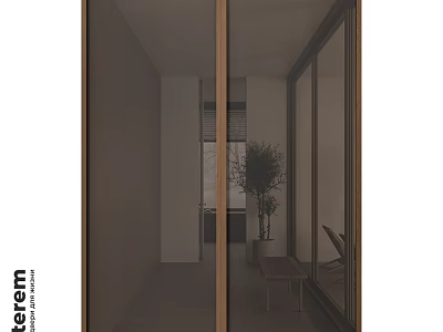 Modern Swing Door With Glass Panel And Wooden Frame For Home Interior 3d model
