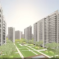 Modern High-Rise Residential Buildings With Glass Curtain Walls Green Garden And Sunlight