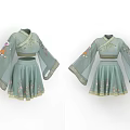 Light Green Traditional Hanfu Set With Embroidered Flared Sleeves And Skirt