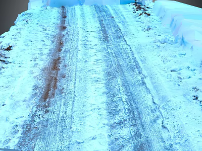 Snowy Winter Ground With Visible Tire Tracks And White Snow Cover 3d model