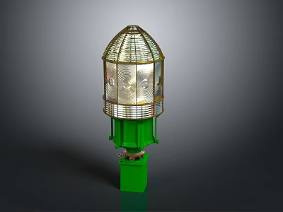 Green Base Lighthouse Structure With Metallic Mesh Top And Transparent Panel 3d model