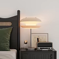 Modern Bedside Table Lamp With Soft Light On Nightstand And Vintage Radio