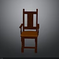 Red Wooden Chair With Armrests And Orange Padded Seat Classic Design