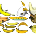 Various Fresh Ripe Bananas Showing Peeled Sliced Whole And Bunch Forms