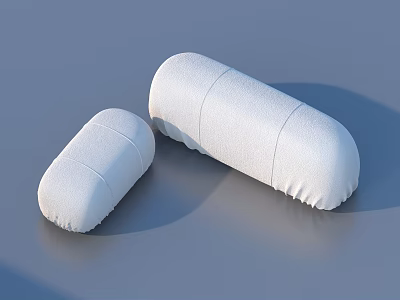 White Upholstered Cushions In Different Sizes With Stitched Details On Blue Background 3d model