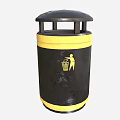 Black And Yellow Public Trash Bin With Lid And Side Icon Design