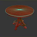 Round Red Dining Table With Wood Grain And Decorative Legs