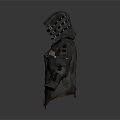 Vintage Dark Hooded Jacket With Red Lining And Metal Buckles Decorative Details