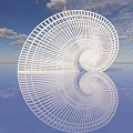 White Spiral Landscape Sculpture With Water Surface Reflection And Blue Sky Background 3d model