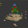 Super Saiyan Game Character Blonde Hair Blue Shirt Orange Pants Standing On Rock With Debris