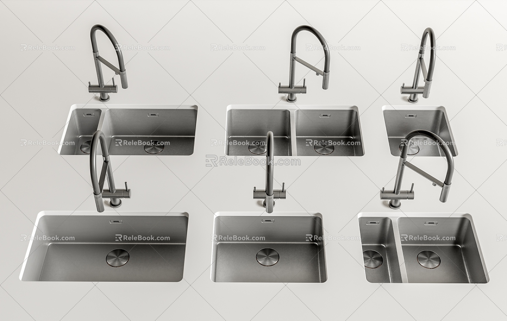 Modern dish washing basin stainless steel sink faucet combination 3d model