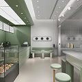 Modern Milk Tea Shop Interior With Green Walls Counter Menu Boards And Lighting