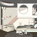 Modern Kids Room Interior With Round Windows Staircase Bunk Bed Plush Toys And Soft Lighting