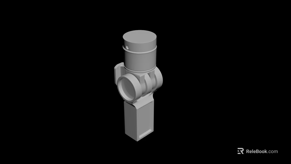 3D Rendering of Mechanical Component with Cylindrical Top and Pipe Connections 3d model 