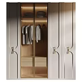Modern Light Colored Wardrobe Interior With Hanging Clothes Storage Shelves And Metal Handles