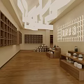 Traditional Tea House Interior With Wooden Shelves Tea Sets Warm Lighting And Display Areas