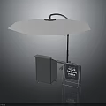 White Outdoor Umbrella Stand With Gray Storage Cabinet And Transparent Design Signboard