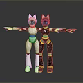 Two Robot Characters With Cat Ear Design White Black And Blue Yellow Arm Accents