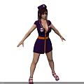 3D Video Game Movie Female Character In Purple Dress With Orange Belt Standing Arms Outstretched