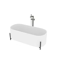 Modern Freestanding Bathtub With Sleek White Surface And Metal Support Stand