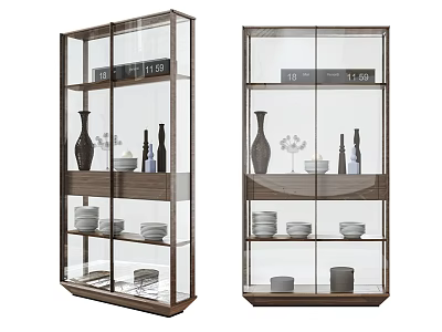 Modern Glass Door Display Storage Cabinet With Vases Wine Bottles And Dishes 3d model