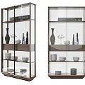 Modern Glass Door Display Storage Cabinet With Vases Wine Bottles And Dishes