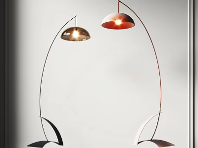 Two Modern Design Floor Lamps With Curved Pole And Metal Shade Illuminated In Minimalist Background 3d model
