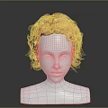 White Human Head Mannequin With Blonde Curly Hair And Facial Organs