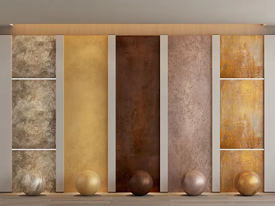 Assorted Colored Textured Wall Panels With Vertical Layout And Metal Spheres Accents 3d model