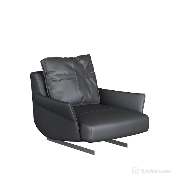 Black Leather Single Sofa Comfortable Padded Backrest Armrests Modern Design Metal Legs 3d model
