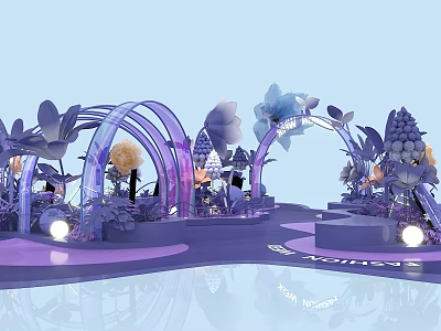 Purple Floral Installation With Arches And Decorative Flowers In 3D Scene 3d model