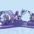 Purple Floral Installation With Arches And Decorative Flowers In 3D Scene
