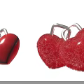 Red Heart Shaped Objects With Smooth And Fluffy Textures Connected By Silver Hooks 3d model