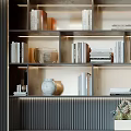 Modern Minimalist Bookcase Interior With Multiple Shelves Books Decorative Items And Plants