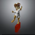 3D Cartoon Mouse Character In White Outfit Standing On Red Block Raising Hand