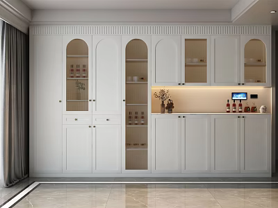 White Modern Sideboard with Glass Doors Storage Cabinets and Decorative Lighting 3d model