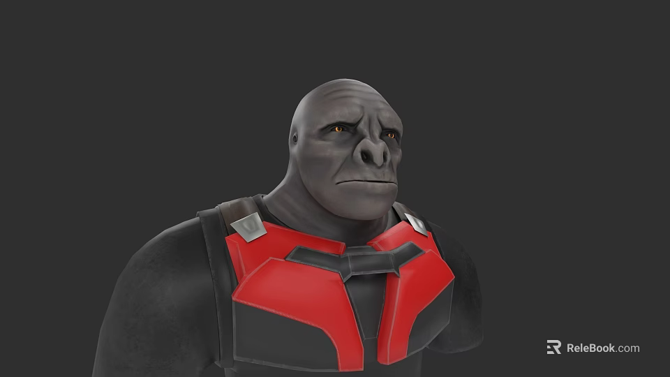 Muscular Gray Skinned Game Movie Character With Red Black Vest And Orange Eyes 3d model 