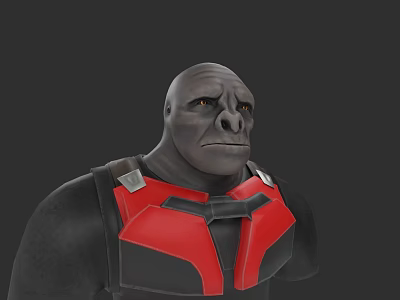 Muscular Gray Skinned Game Movie Character With Red Black Vest And Orange Eyes 3d model